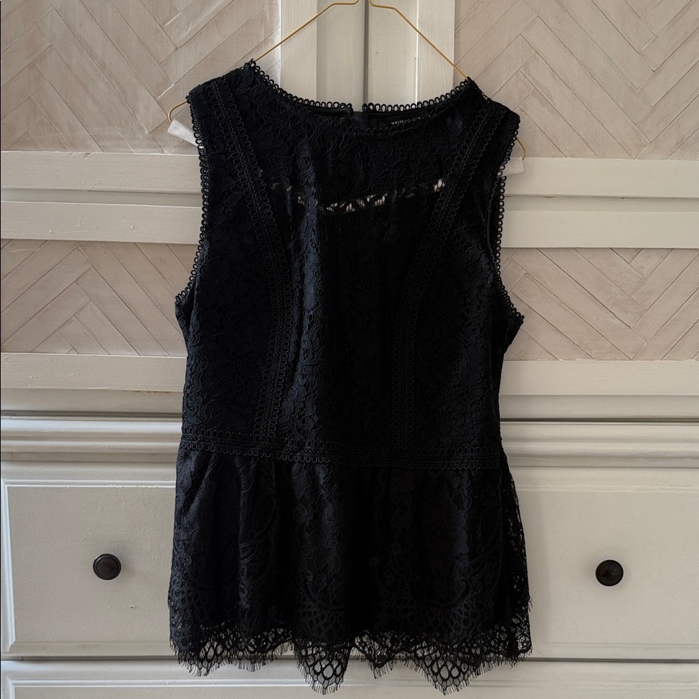 White House Black Market Sleeveless Black Lace Blouse